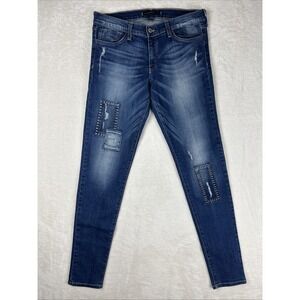 Flying Monkey Platinum Fun Patched Skinny Jeans Womens Size 30 Blue